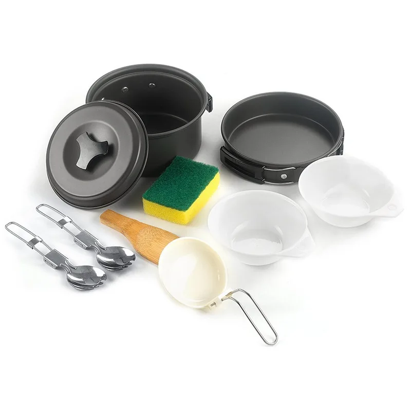 

Уличные кастрюли, сковородки, портативный набор посуды для кемпинга, набор для беспорядка, набор для приготовления пищи на кемпинге, алюминиевые наборы посуды