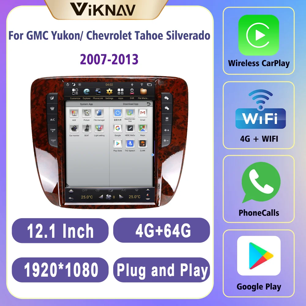 64G Carplay Radio For GMC Yukon/ Chevrolet Tahoe Silverado 2007 2013