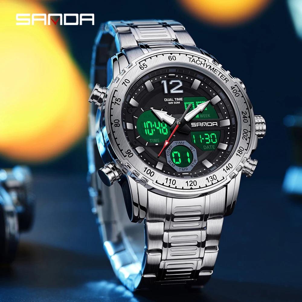 SANDA 6193 Men's Electronic Quartz Watch Multi-function Alarm