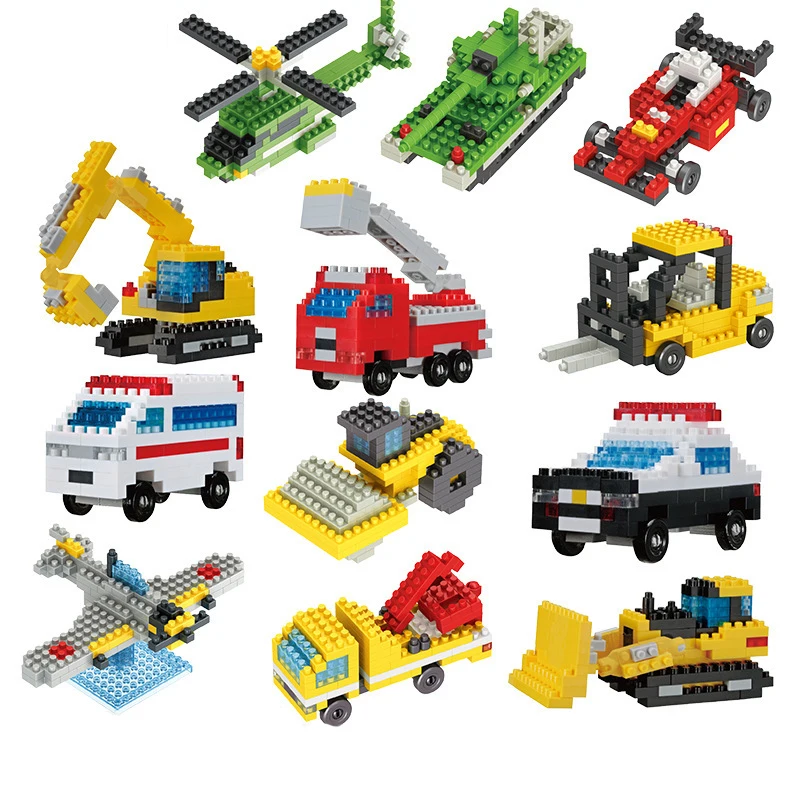 

DIY Mini Diamond Building Blocks Classic Traffic Series Racing Helicopter Engineering Vehicle Miniature Assembly Model Kids Toys