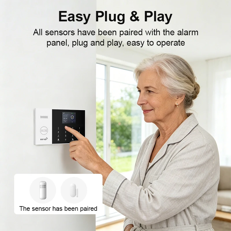 PGST système alarme anti vol WiFi 4G Works with Tuya Smart Life pack sécurité sans fil intelligent protection domicile local commercial capteurs porte fenêtre surveillance à distance par téléphone 3
