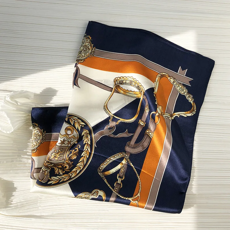 Lenço de Seda Ouro e Marinha Roma Estilo Sarja Feminino Bandana 53cm Lenço Quadrado Médio Luxuoso Pescoço Wrap Xale Senhoras 5 Home & Garden