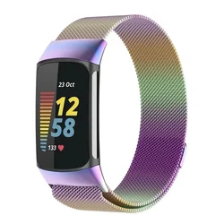 Stainless Steel Magnetic Loop Bracelet Wrist Strap, Adjustable Band - Fitbit charge 5 (Colorful)