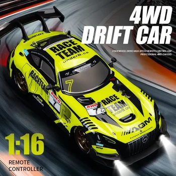 Auto radiocomandata professionale RC a quattro ruote motrici, auto da drifting con luci accattivanti, auto da competizione elettrica, giocattolo elettrico.