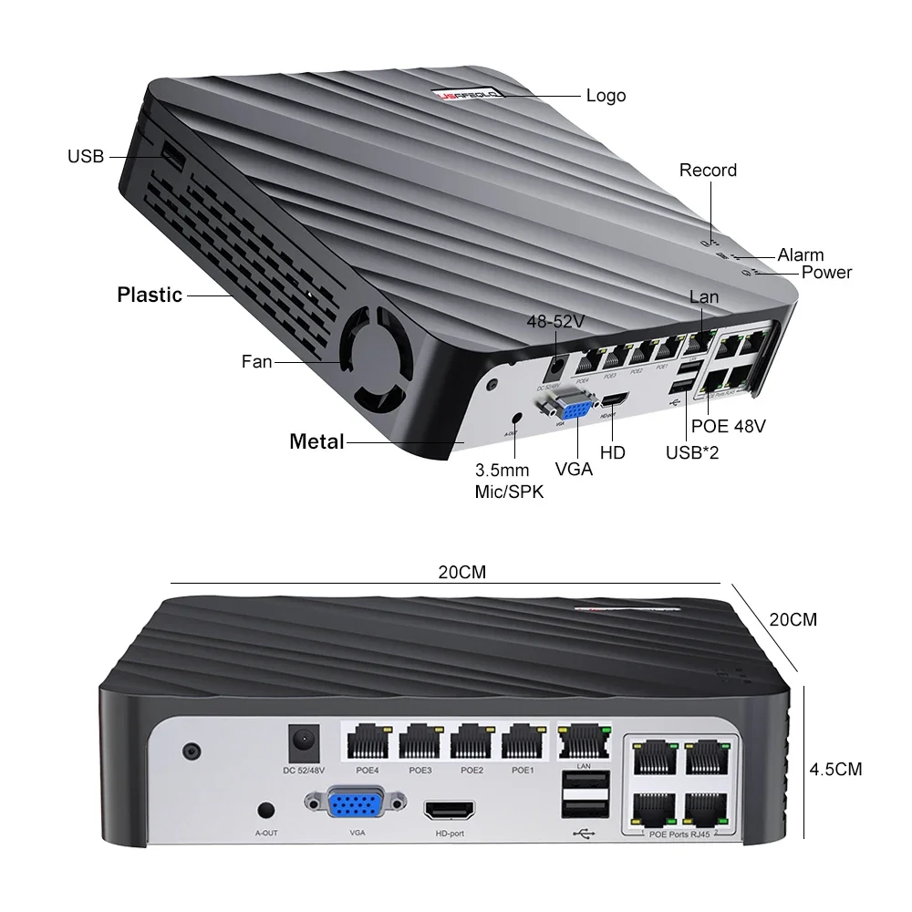 포트 4K PoE 네트워크 비디오 NVR 지지대, 4K/8MP PoE 카메라, 무료 원격 액세스 모션 알람, 24/7 녹화 스마트 재생