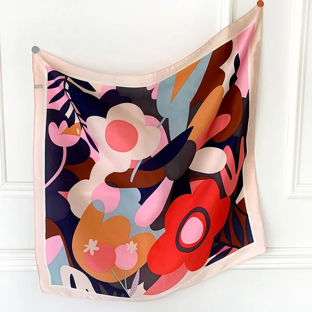 Silk Square Scarf Women Satin Bandana Print  Scarves Head Band Fashion Lady Hair Shawl and Wrap Female Neckerchief Hijab 2022 WY5-Red