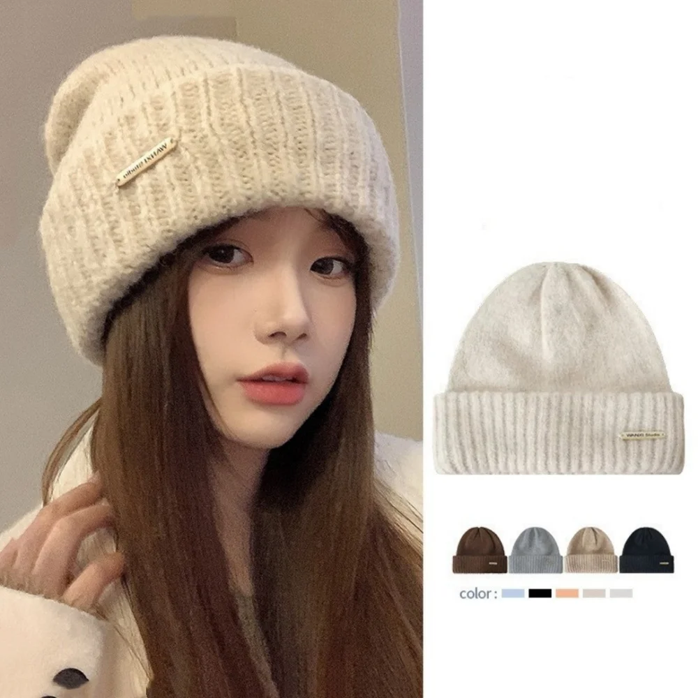 Autumn and Winter Warm Pile Cap Windproof and Cold Resistant Hat Versatile Big Head Circumference Knitted Yarn Hat Loose Fit