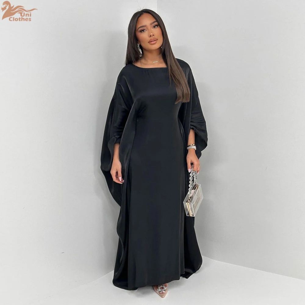 Zahraa Muslim 2026 New Eid Dresses Solid Shiny Satin Batwing Sleeve Modest Kebaya Turkish African Women Abayas Saudi Clothing 6