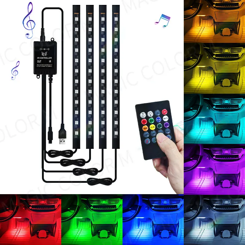 

Светодиодная лента для подсветки автомобиля, 48/72 RGB