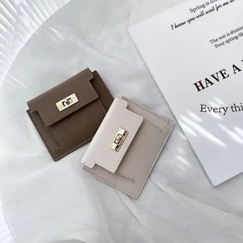 Portafoglio da donna in pelle PU Fashion Zipper portamonete tinta unita stile corto borsa a due pieghe da donna 1