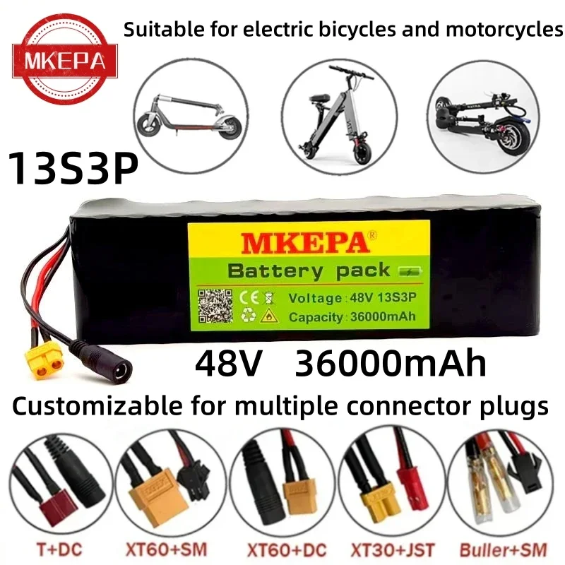 

48v 36Ah 1000w 13S3P Lithium Ion Battery Pack For 54.6v E-bike Electric Bicycle Scooter with BMS+52.6V 2A Charger
