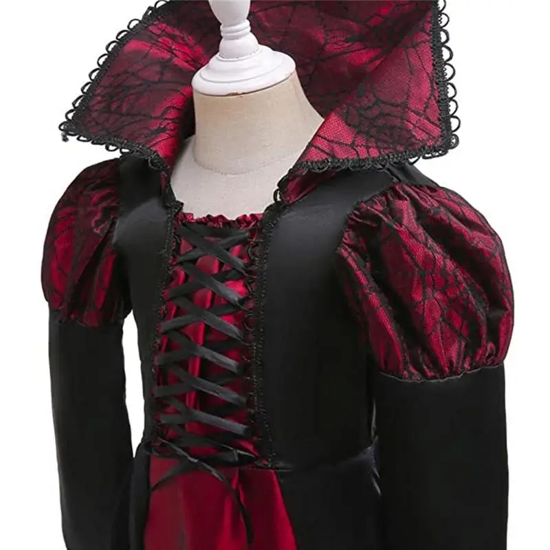 Costume Vampire Fille - Robe Gothique Vintage Reine Des Vampires - Avec Collier & Dentier - Pour Halloween, Cosplay & Fêtes