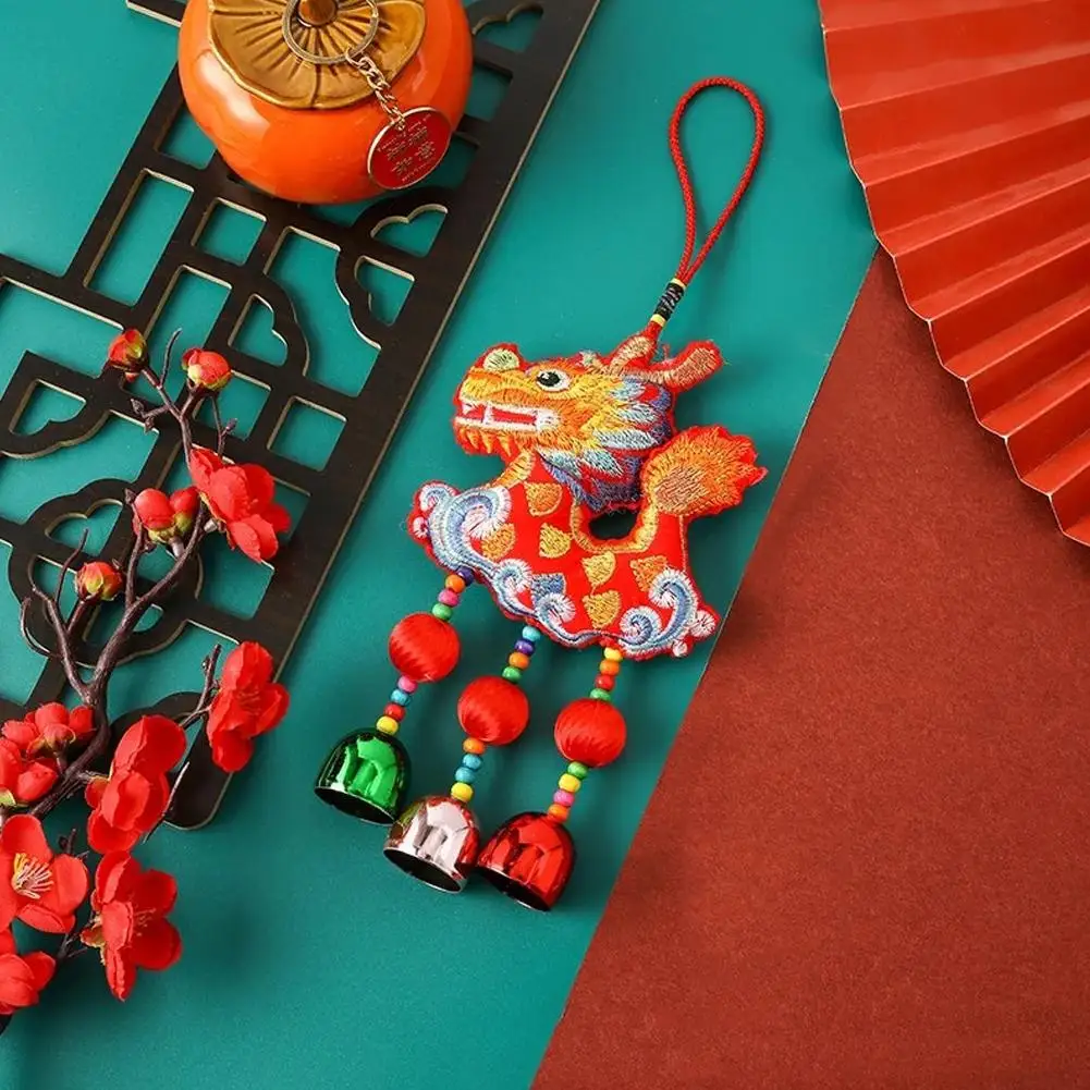 

Китайские весенние праздничные Подвески с вышивкой дракона ветер Подвески с блестками счастливый подвесной подарок китайский 2024 сумка новый год Orname Q5U9