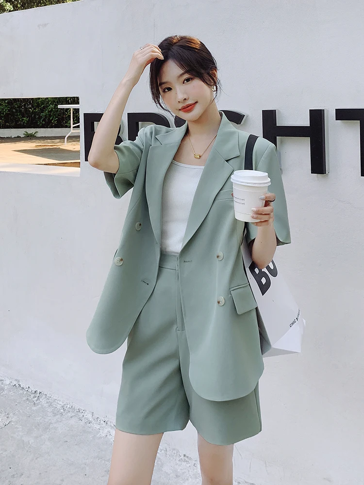 Women's Summer Blazers Set New Loose Suit Coat Shorts Two Piece