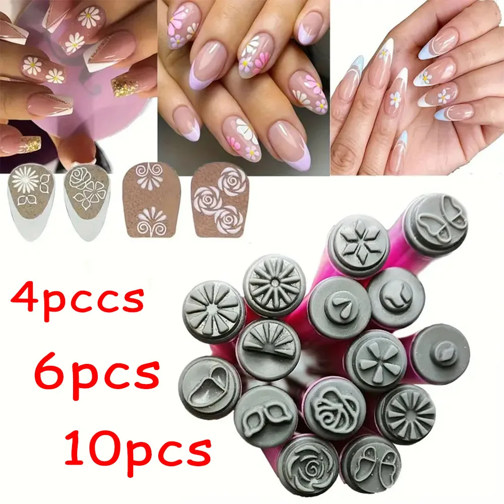 4/6/10Pcs Set Nail Art Stamp Pen DIY Floral Butterfly Nail Graffiti Nail Dotting Tools Polishing Painting Drawing Manicure Tools 4