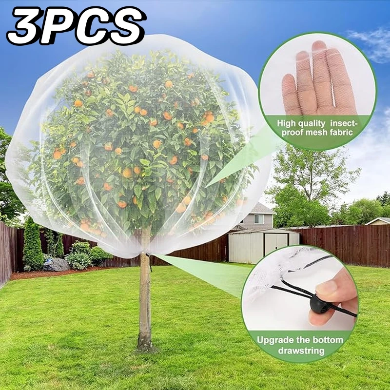 3Pcs Plant Insect Cover Insect Bag Drawstring Zipper Fly Cover Flower and Fruit Insect Netting Bird Netting