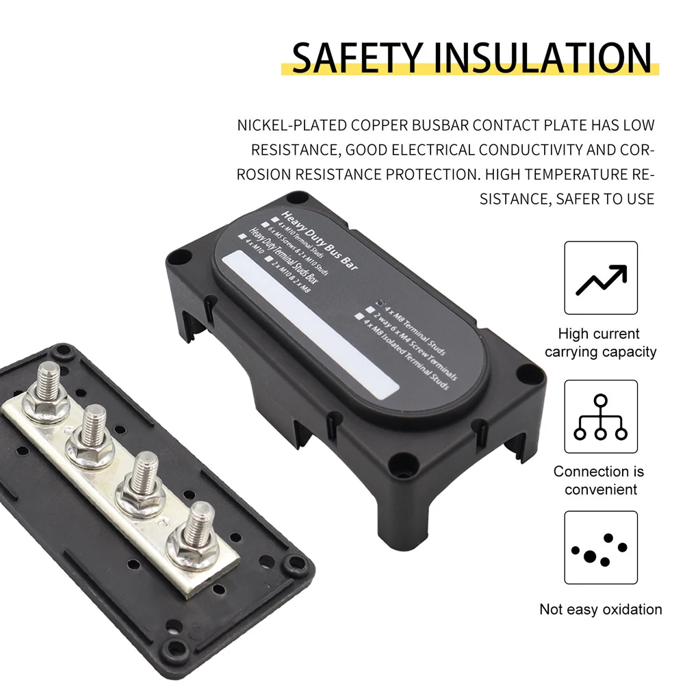 M8 Bus Bar Box Board 48V 300A 4 Way High Current Busbar Cable Organizer Box Boat Auto Max Connection Amplifier Power Case Parts bus bar box