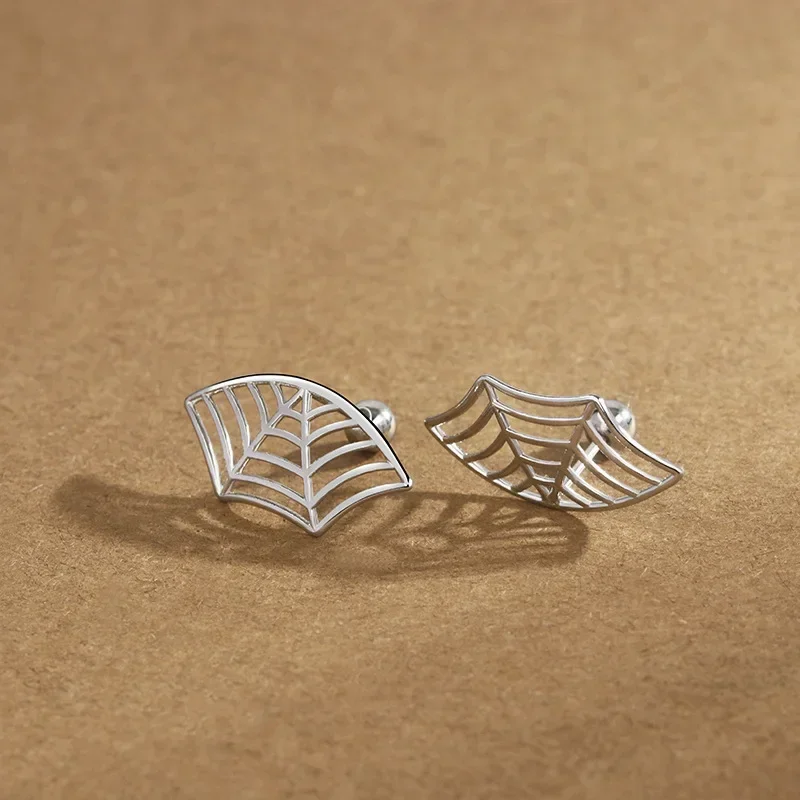Spider Web Stud Earrings Personalized Creative Design Silver Color Earrings Halloween Mesh Ear Popular Decoration Jewelry Gifts 3
