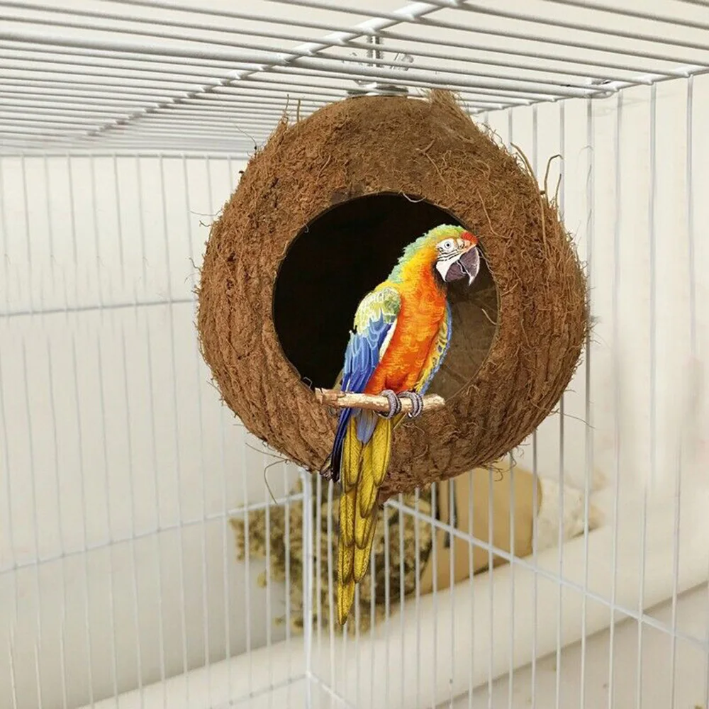 

1Pcs Natural Coconut Shell Parrot Nest Hideout House Playpen Bird Hut Cage Hamster Guinea Pigs Birds Habitats Toy House