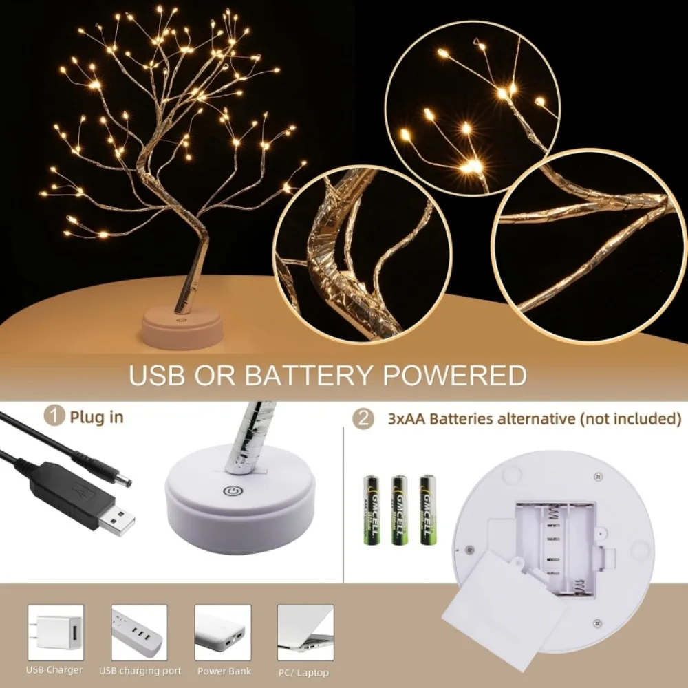 مصباح شجرة زينة مضيئة باللمس – USB أو بطارية - صورة 13