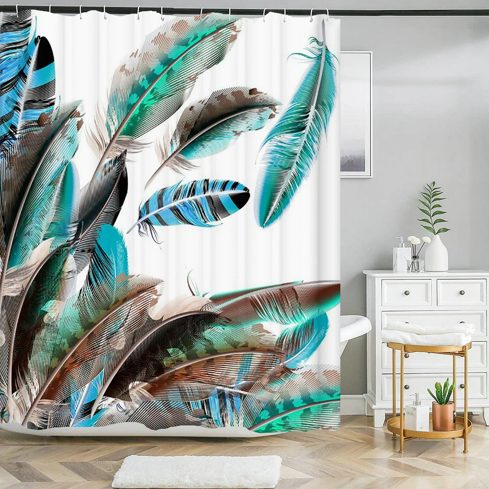 

Bathroom Waterproof Shower Curtain Dandelion Colorful Feathers Pattern Printing Polyester Home Decoration Curtain With Hooks