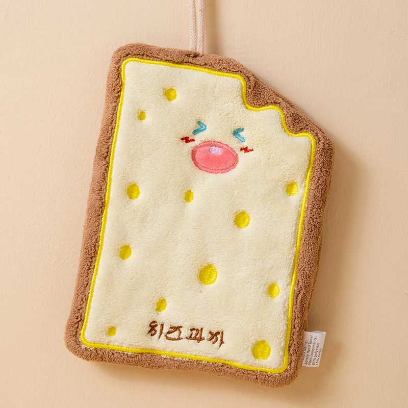 Cute Cartoon Pattern Hanging Towel For Wiping Hands Absorbent Soft Towel Hanging Loop For Bathroom Bathroom Supplies 1pc