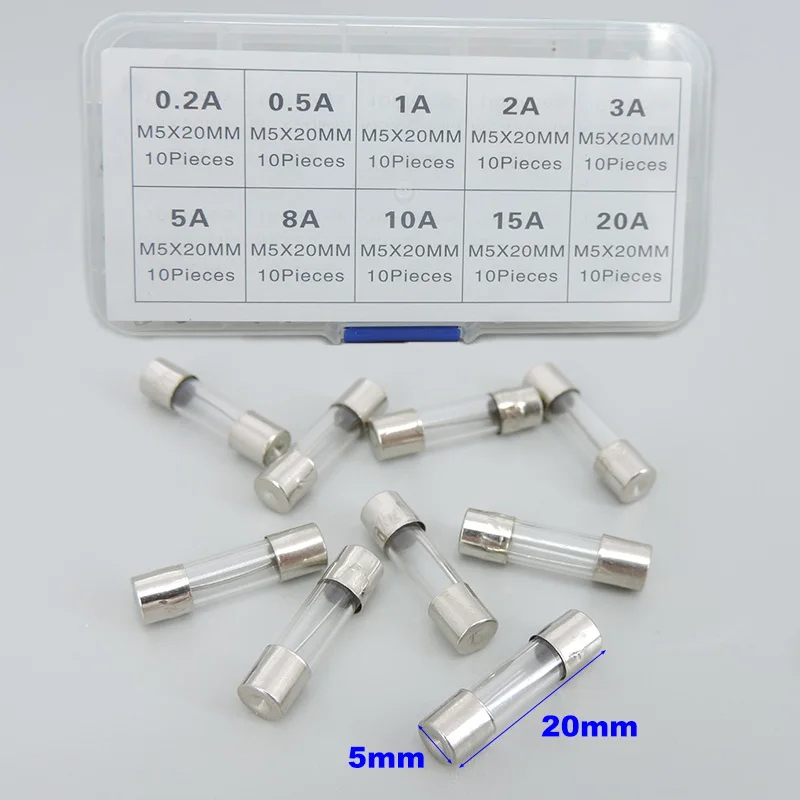 

100Pcs Set 5x20mm Quick Blow Glass Tube Fuse Assorted Kits,Fast-blow Glass Fuses 0.2a 0.5a 1a 2a 3a 5a 10a 15a 20a b