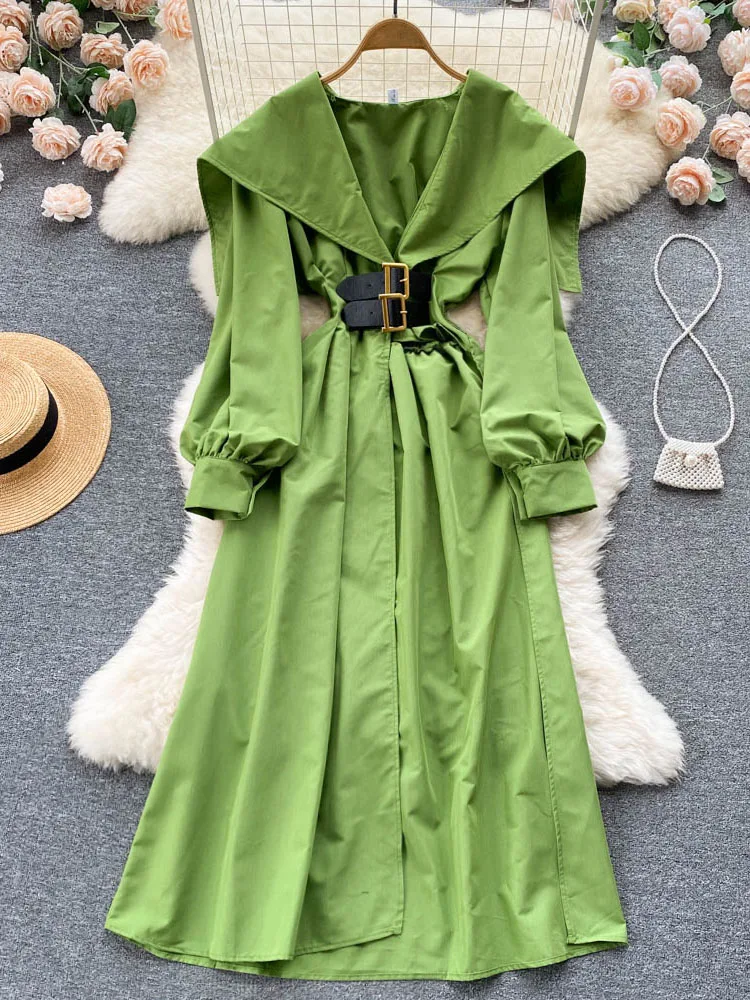 

Spring French Retro Temperament V-neck Waist Thin Irregular Split Dress Design Fashion A-line Vestidos Women D1150