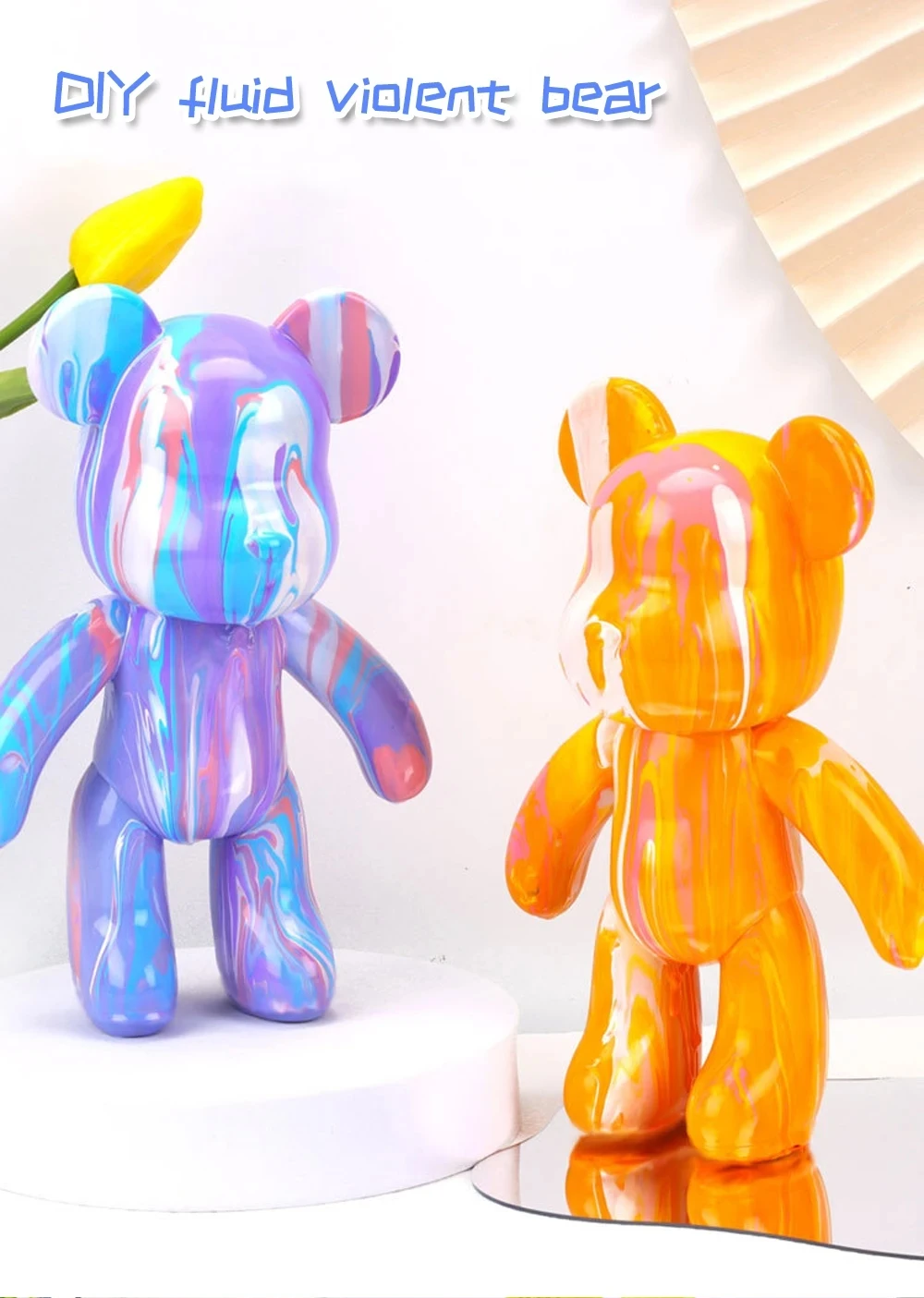 Escultura de oso fluido hecha a mano, muñeco de Bearbrick, adornos de oso violento, pintura de Graffiti, regalo de juguete para padres e hijos, decoración del hogar
