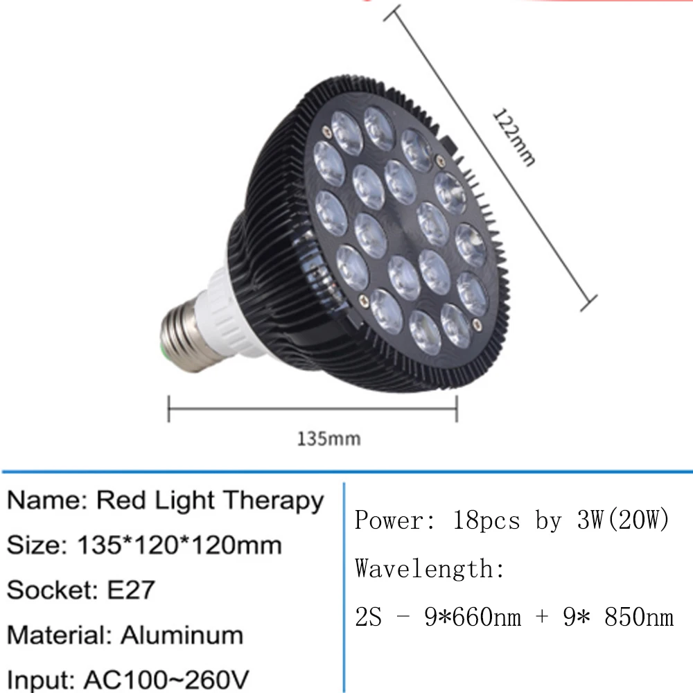 E27 Red Bulb 660nm Red Light LED Beauty Device 850nm Near Infrared Therapy Lamp Device (Bulb with Stand)