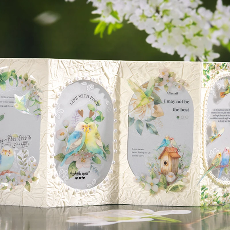 Mr. Paper, Birds Among The Clouds Series PET Film Cutting Tape, Bird Theme Landscaping Tape Hand Account for Decorative Tape 5