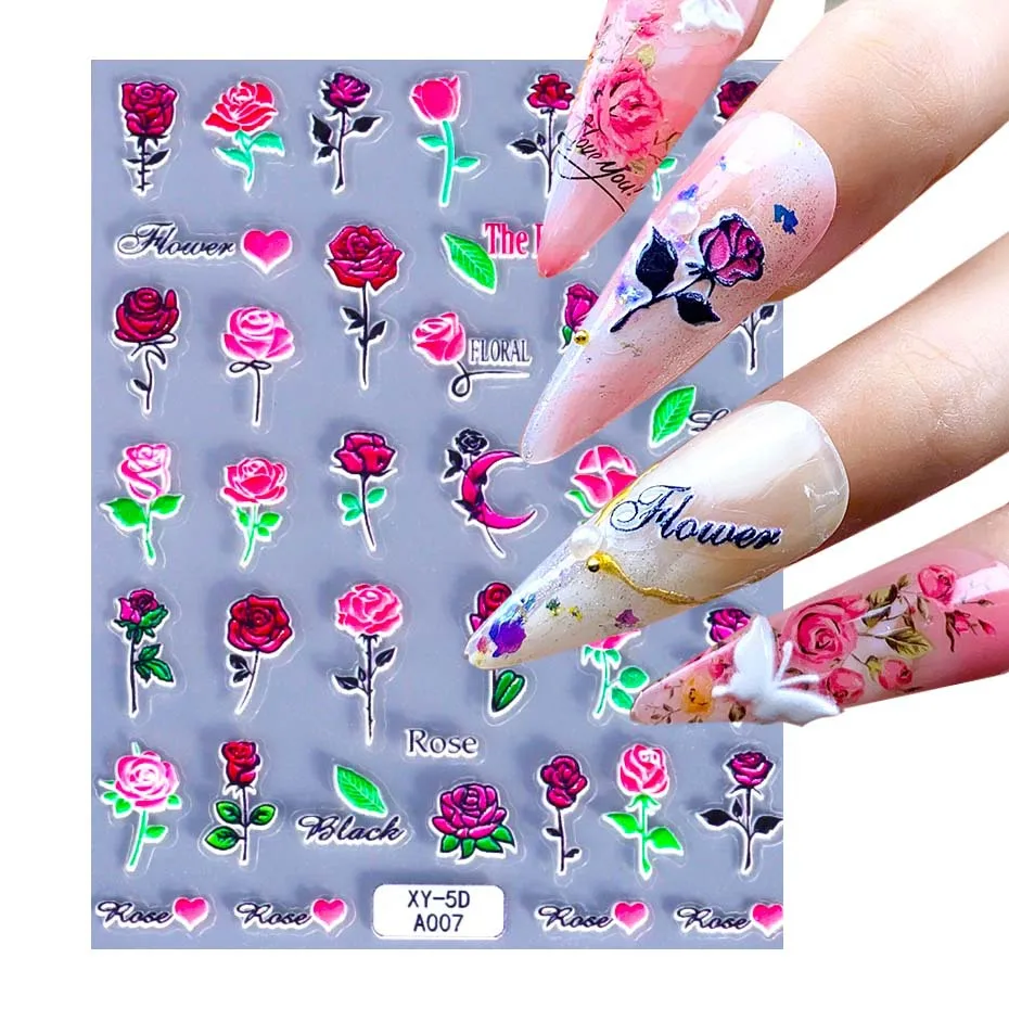 

1pcs 5D Embossed Halloween Nail Art Stickers Exquisite Red Rose Flower Nail Decoration Decals DIY Manicure Accessories Wholesale