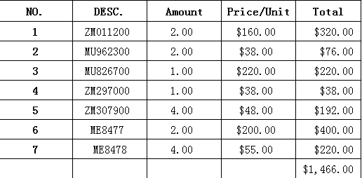 

Special Link For ZM011200 MU962300 MU826700 ZM297000 ZM307900 ME8477 ME8478 See detail Amount In Description