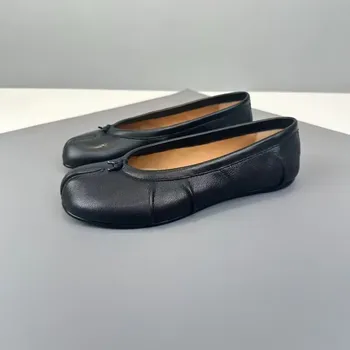 Genuine leather Split Toe Women Ballet Flats Tabi Shoes Casual Slip-on Loafers Ladies Pleated Espadrilles Zapatillas Mujer