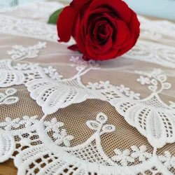 Proud Rose American Lace Table Runner Nordic Modern Minimalist White Embroidery Solid Color Fabric Tablecloth Home Decoration