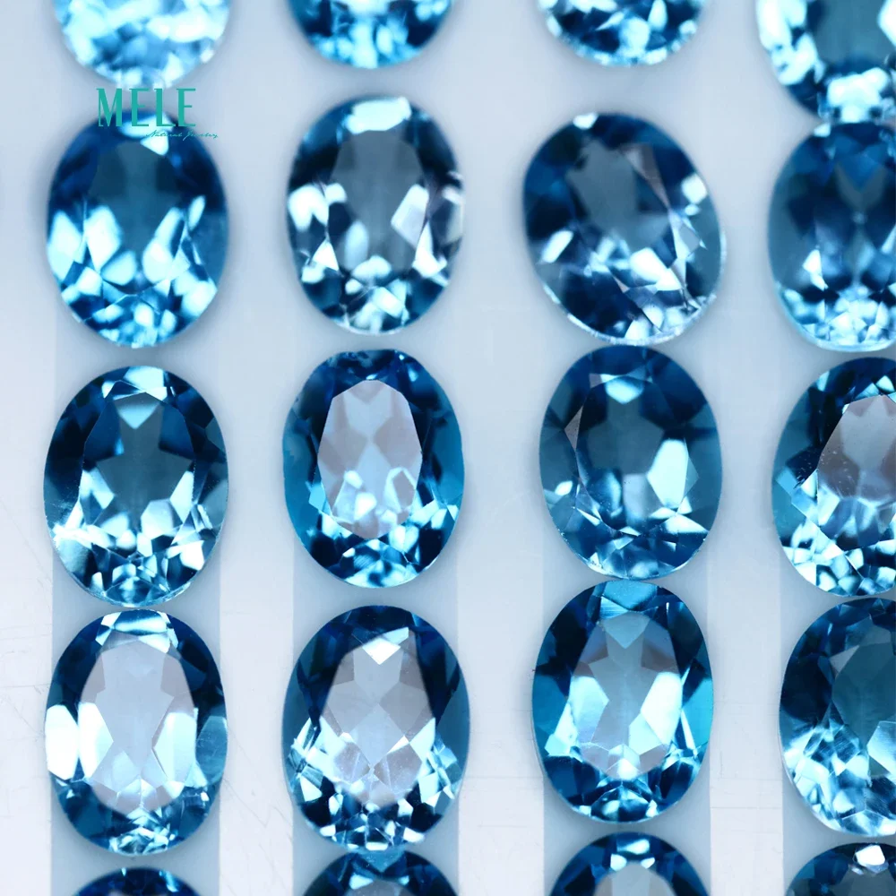 Gemstone Natural Blue Topaz Swiss Blue Crystal 6*8mm/7*9mm/8*10mm Elliptical Bare Stone Face Ring Earrings Matching
