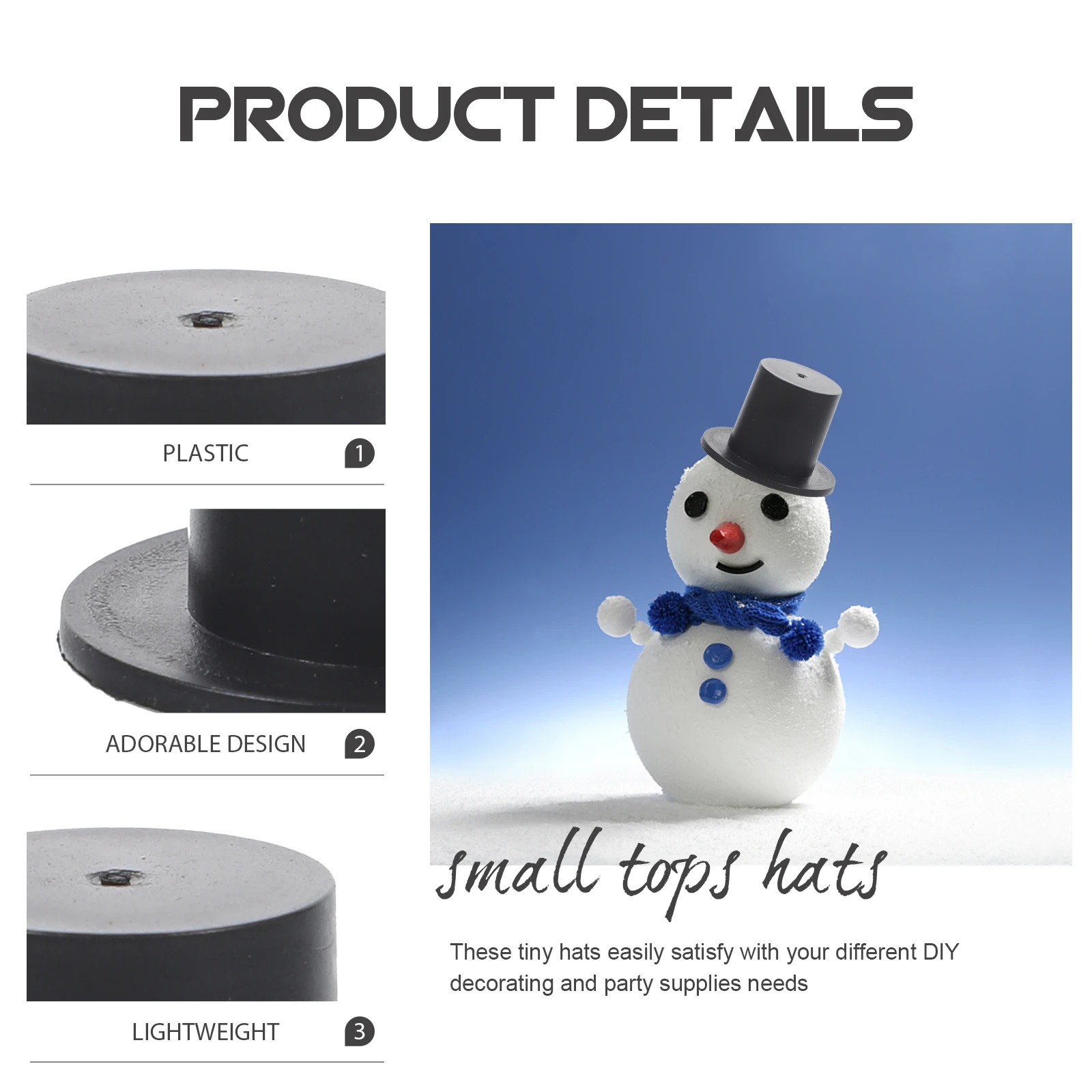 50Pcs Mini Clown Hat Snowman Hat Black Plastic DIY Accessories Mini Snowman Top Hats Xmas Party Supplies