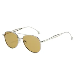 Timeless Gold Aviator Sunglasses with Dark Lenses - Stylish Double Bridge UV Protection (Silver Yellow)