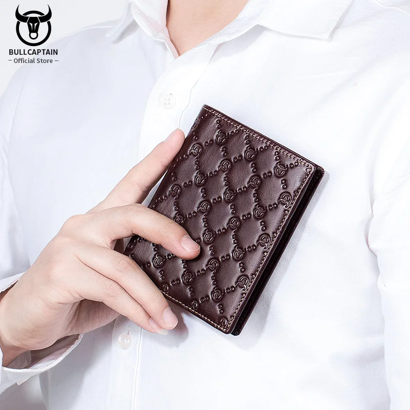 BULLCAPTAIN New Leather Men's Wallet Fashion Creative Pattern Wallet Small Mini Card Holder RFID Wallet Men 0204H 2