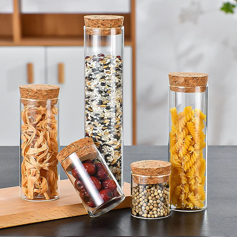 10X Glass Food Storage Container With Cork/Bamboo Lids Large Capacity Sealed Glass Bottles Pot Jar For Kitchen Organizer Tools 5