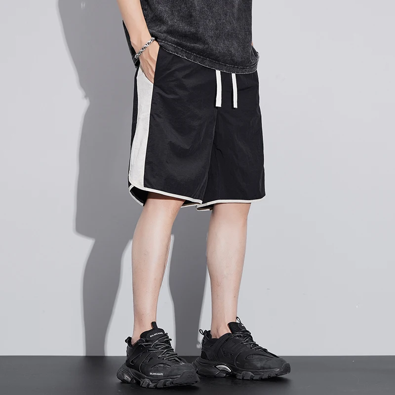 2024 Summer New Men's Contrast Color Patchwork Elastic Drawstring Fashion Loose Sagging Sensation Sweatpants Casual Shorts