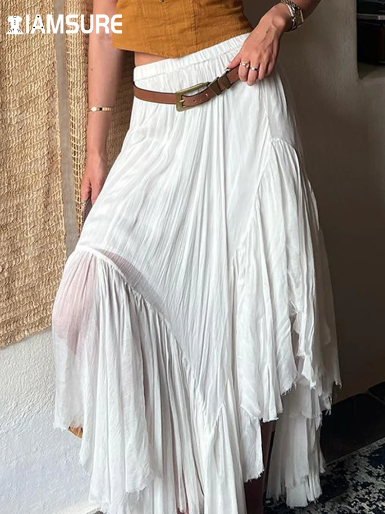 

IAMSURE Casual Streetwear Solid A-Line Skirt Holiday Basic High Waisted Maxi Skirts Women 2023 Summer Fashion Streetwear Ladies