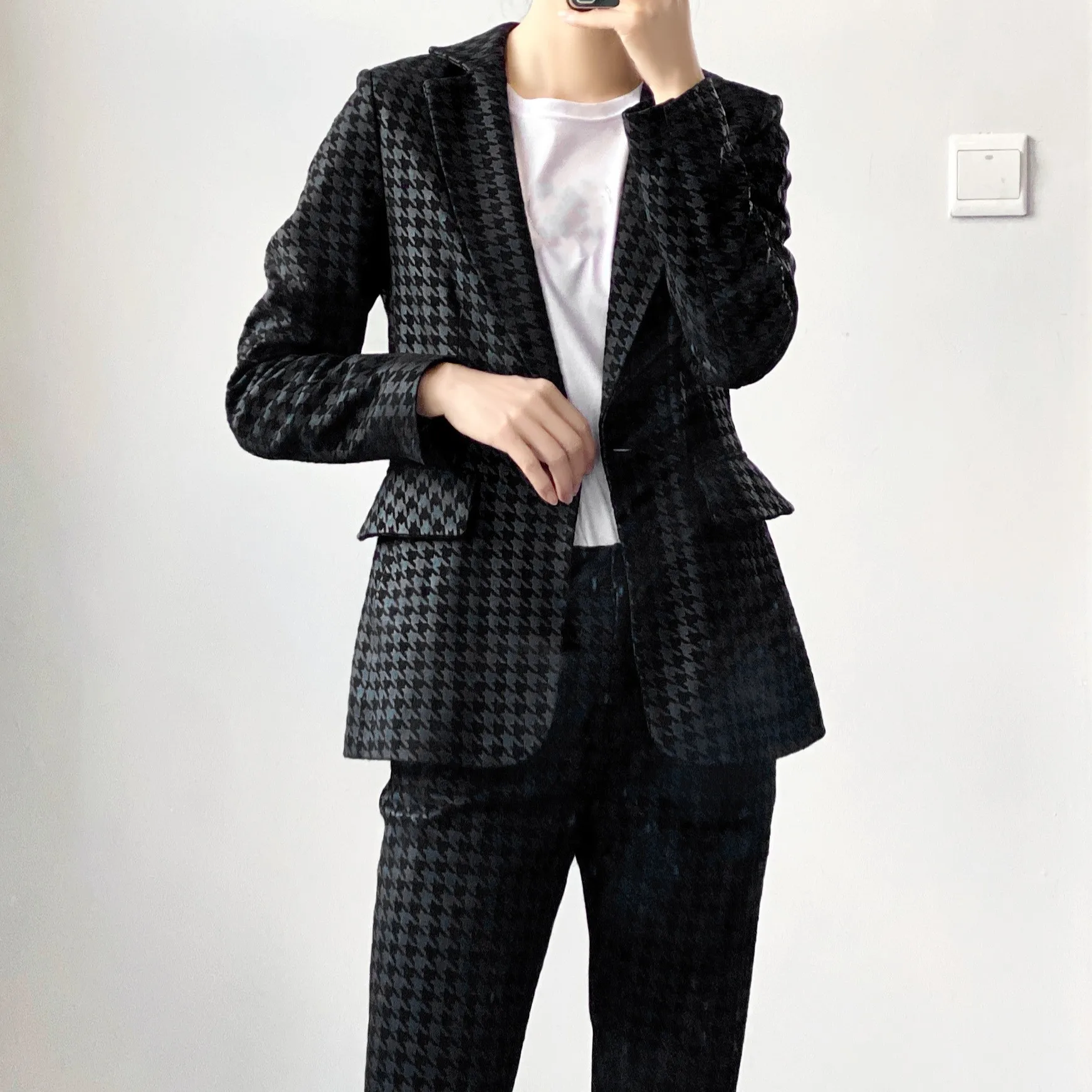 2022 Autumn Elegant OL Sheepskin Plaid Blazers Jackets Brand New Designer High Quality Genuine-leather Coat C447