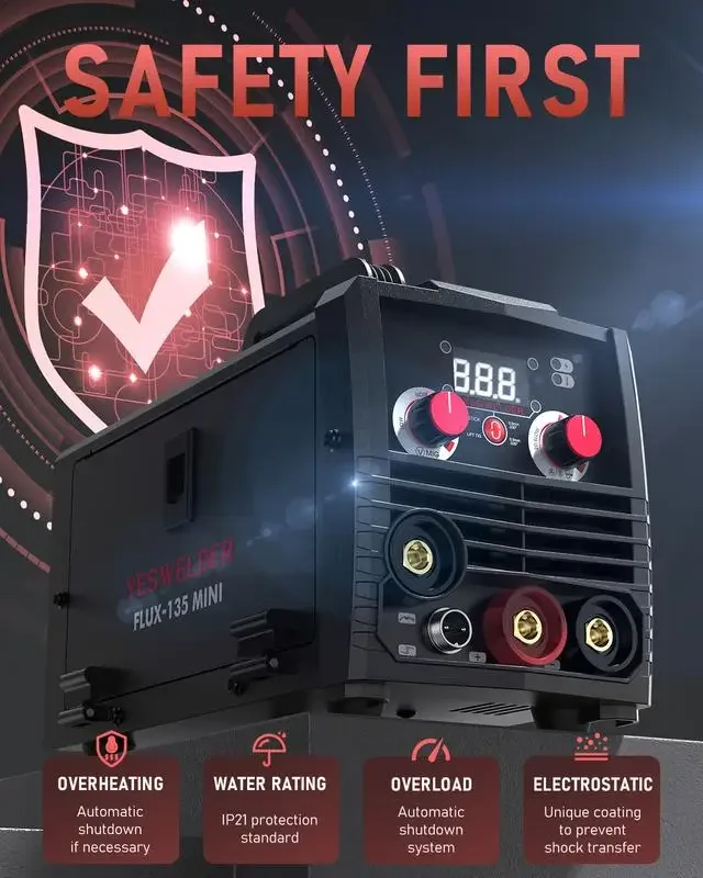 YESWELDER 135Amp 110V Gasless MlG Welder,FLUX-135MINI Flux Core MlG/Lift TlG/Stick 3-in-1MlG Welding Machine 5