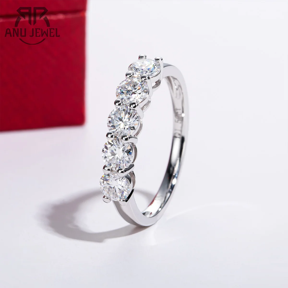 AnuJewel 14K Gold 4mm 1.5cttw D Color Moissanite Wedding Band Ring Eternity Band  Rings With Certificate For Women 1