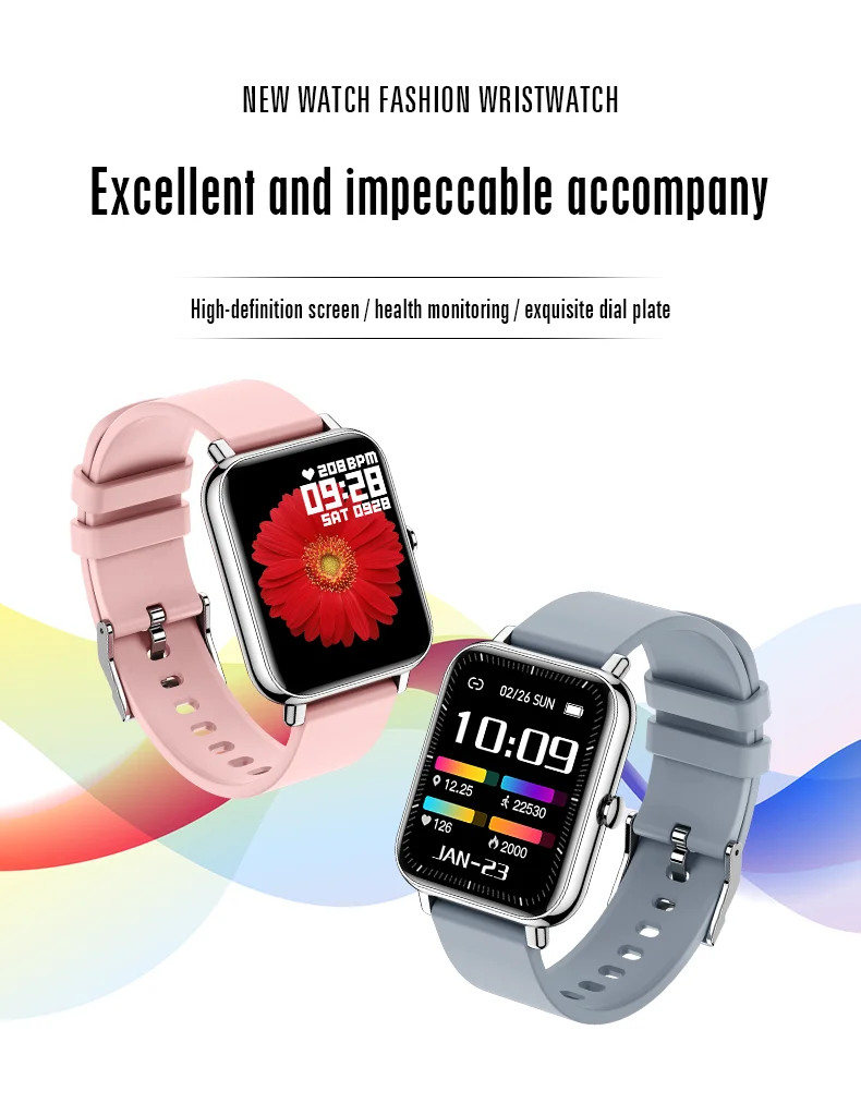 Rainbuvvy P22 Smart Watch 1.69 Inch Screen Men Lady Smartwatch Bluetooth  Music Heart Rate Monitor Wearable