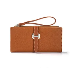 Elegant Women's PU Leather Wallet - Long Clutch with Zip Pocket and Card Holder (Brown)