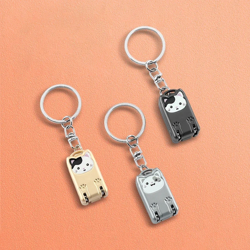 Stainless Steel Fingernail Clipper Metal Foldable Mini Creative Kitten Nail Clipper Trim Nails Keychain