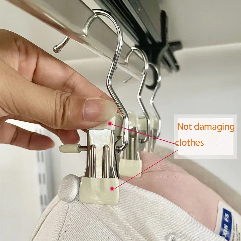 Description Picture 5 of itemStainless Steel Clip Space-Saving Hanger Clothespins Hat Pants Storage Multifunctional Clips for Clothes Clothes Organizer