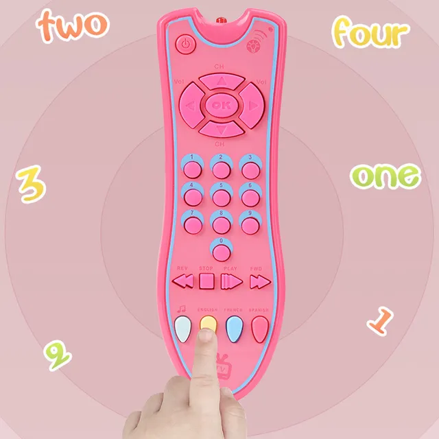 TV Remote Control Toy Musical Play toys with Light and Sound Three Language Modes: English Spanish French Baby Education Toys 6